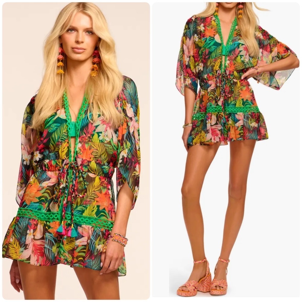 New! Ramy Brook Madge Multicolor Tropical Floral Swim Coverup Minidress 🌻 Large